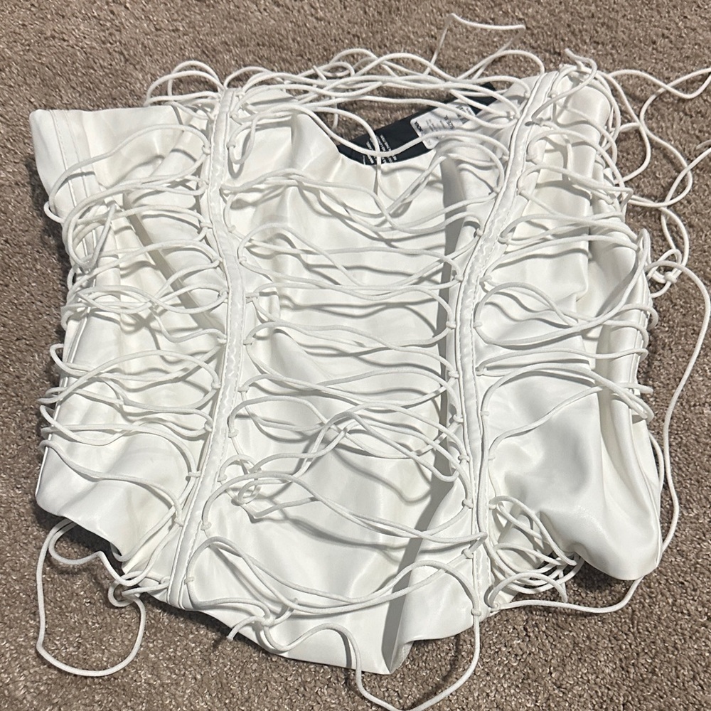 Fashion Nova White faux leather Lace-Up Top
